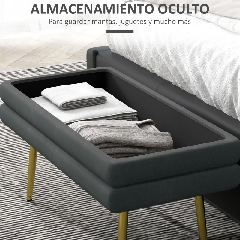 HOMCOM Baúl de Almacenaje para Dormitorio 30L Tapizado en Terciopelo con Patas de Acero 79,5x37,5x43 cm Gris Oscuro