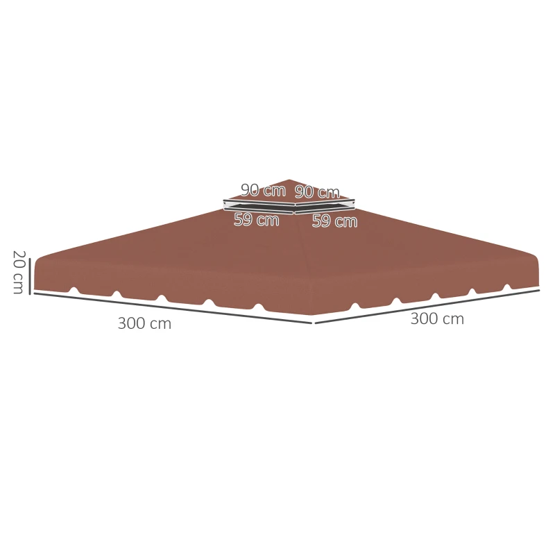 Outsunny Techo de Repuesto para Cenador 3x3 m Cubierta de Repuesto con Techo Doble y 8 Orificios de Drenaje Café