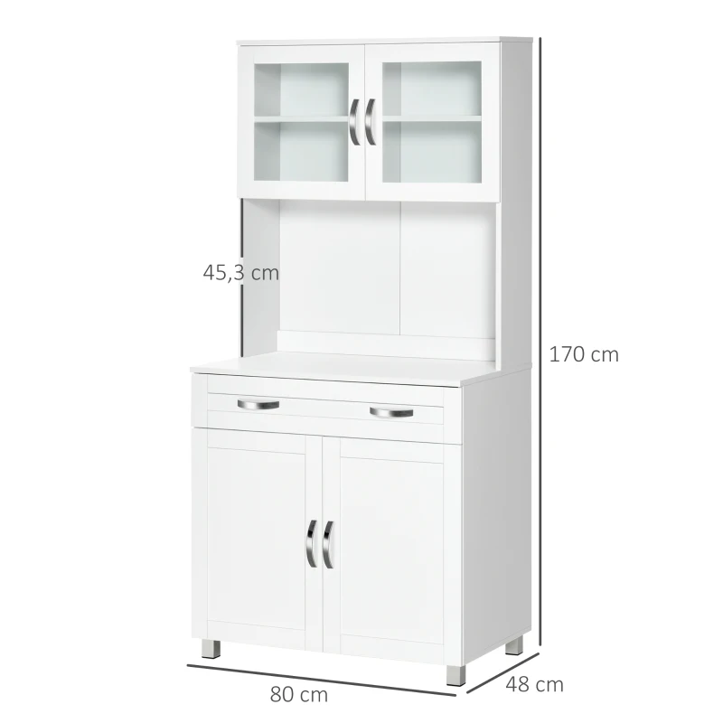 HOMCOM Buffet de cuisine armoire de cuisine contemporaine multi-rangement 2 placards portes grand tiroir coulissant panneaux MDF blanc
