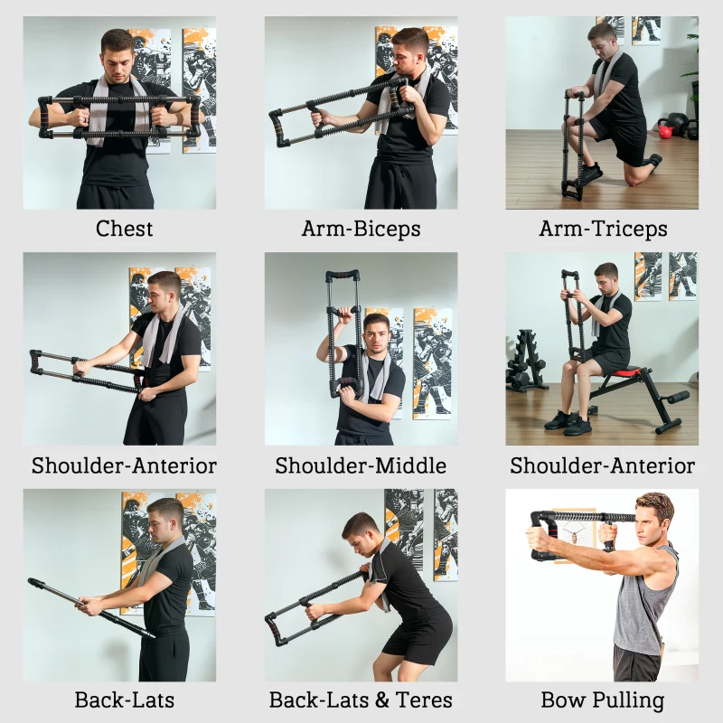 SPORTNOW Chest Expander, with 10-50kg Adjustable Resistance, for Home Gym, Office, Travel Workout