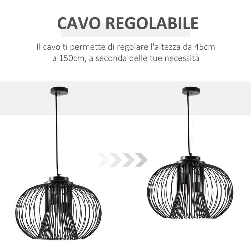 HOMCOM Lampadario da Soffitto Design Moderno con Attacco E27 e Altezza Regolabile, Ф50x150cm