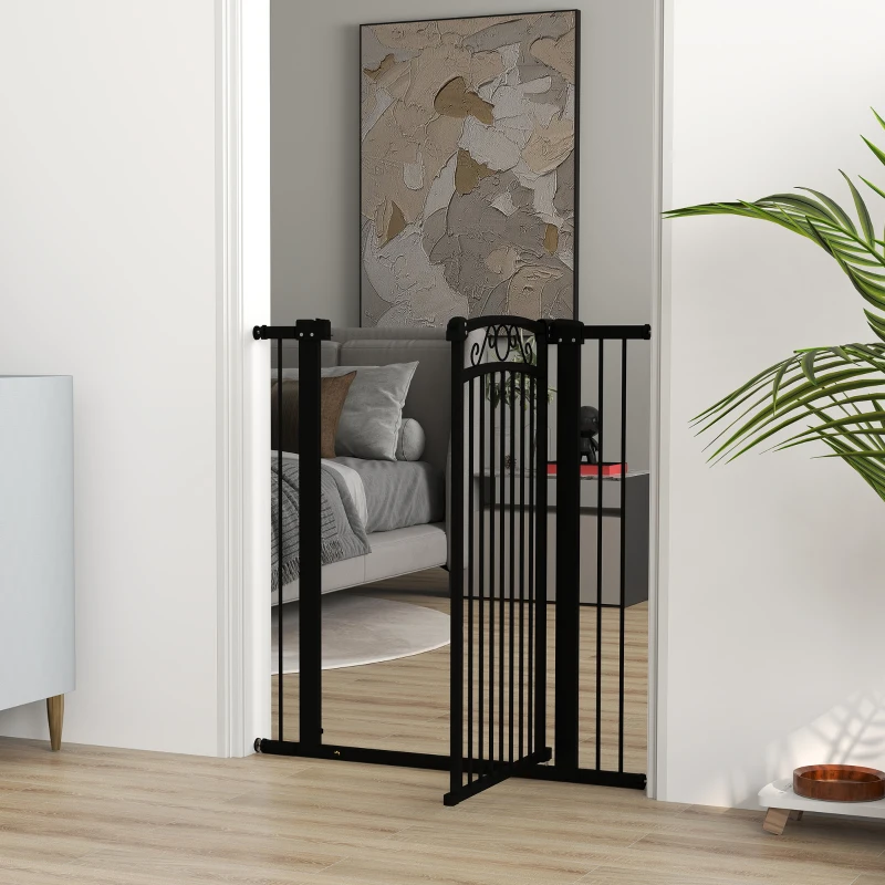 PawHut Barreira de Segurança para Cães Extensível Barreira para Animais de Estimação com Duplo Bloqueio 76-102x4x104 cm Preto