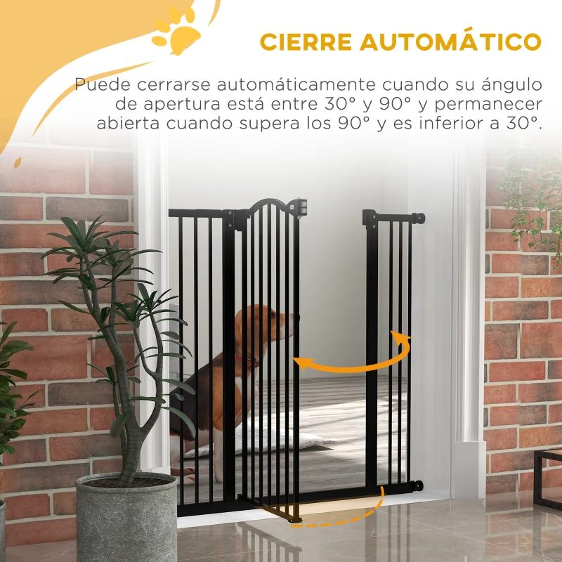 PawHut Puerta para Perros con Ancho Ajustable 76-104 cm Barrera de Seguridad para Perros con 2 Extensiones Negro