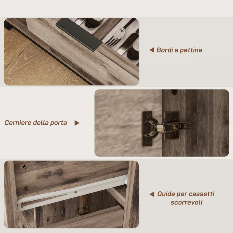 HOMCOM Credenza Buffet in stile Industriale con Cassetto e 3 Armadietti, in Legno Marrone, 120x36.5x70 cm