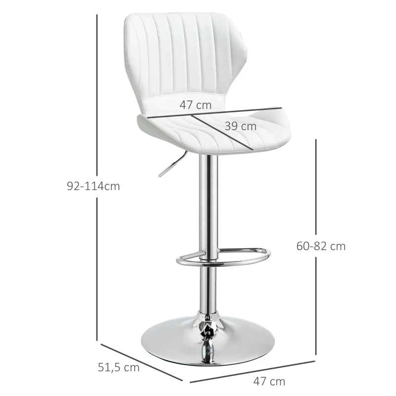 HOMCOM Conjunto de 2 Bancos de Bar Bancos Altos de Cozinha Giratório Altura Ajustável 91,5-113,5cm com Apoio para os Pés e Base de Metal Ø41 cm Branco