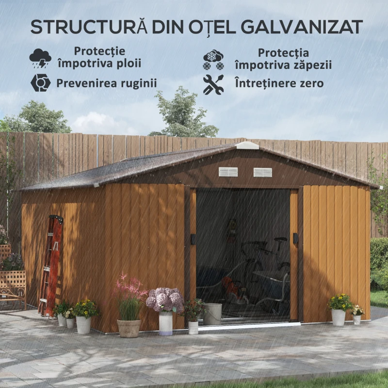 Outsunny magazie unelte, din otel galvanizat, 3.4x3.86x2m(m-4)