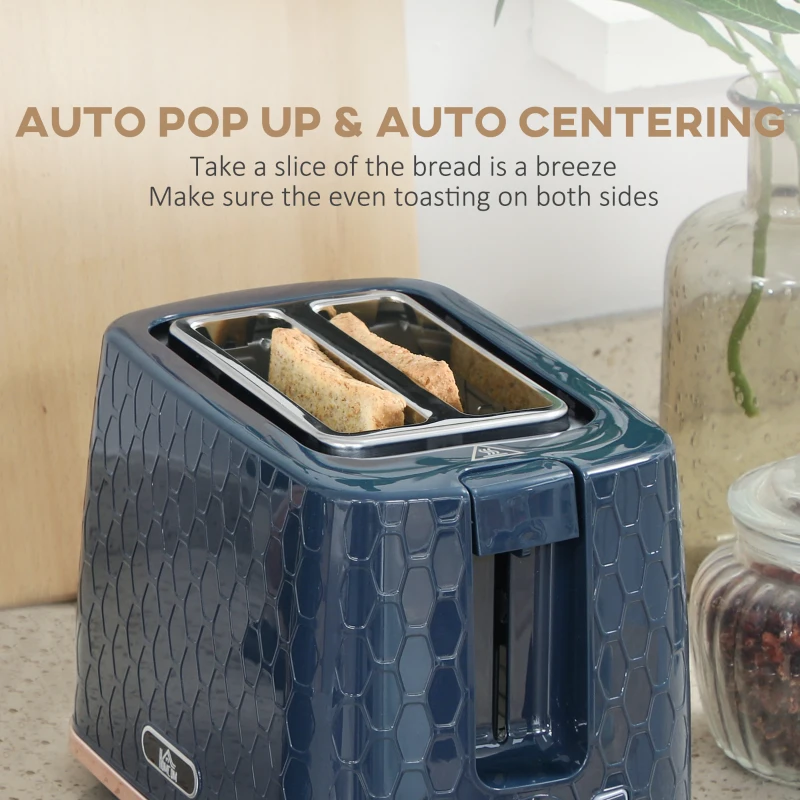 HOMCOM 1.7L 3000W Fast Boil Kettle & 2 Slice Toaster Set, Kettle and Toaster Set with Auto Shut Off, Browning Controls, Blue