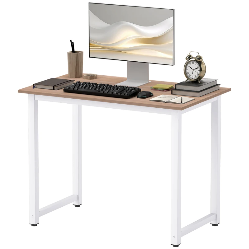HOMCOM Computer Desk, Writing Table, 100 x 60 x 76cm Workstation for Home Office, Study with Metal Frame, Simple Assembly, White