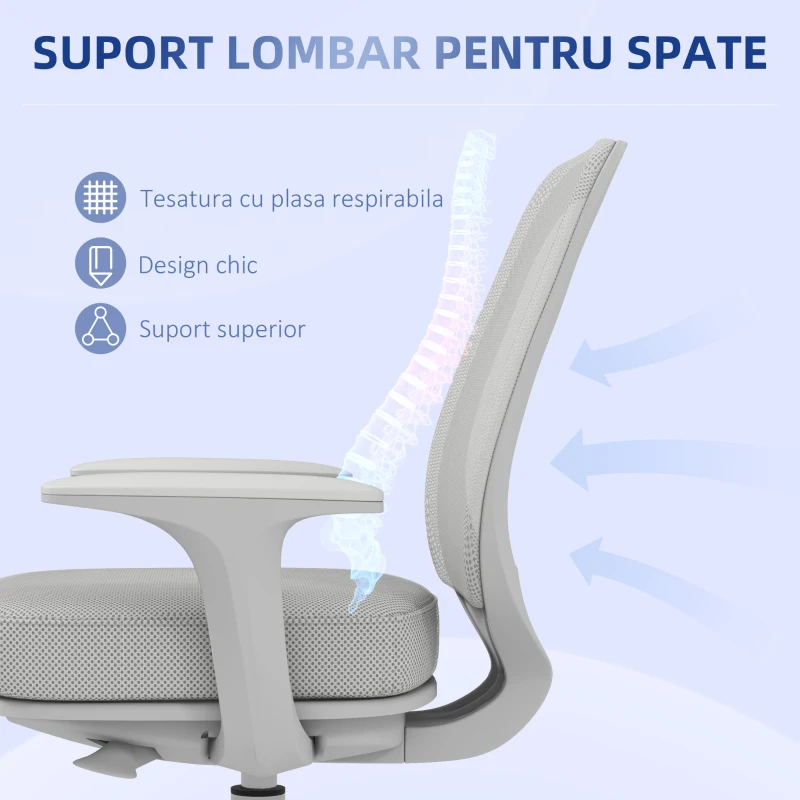 Vinsetto Scaun de Birou cu Inaltime Reglabila, Gri