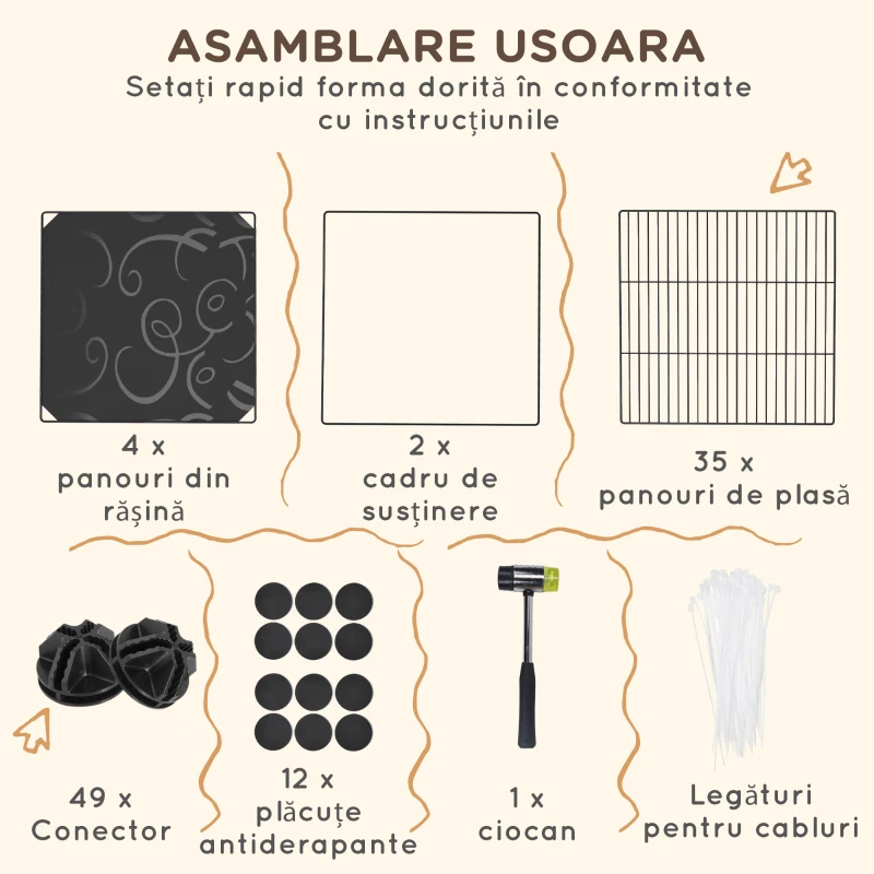 PawHut Țarc Modular pentru Animale de Companie de Talie Mică, cu 39 de Panouri și Accesorii, 140x70x105 cm, Negru
