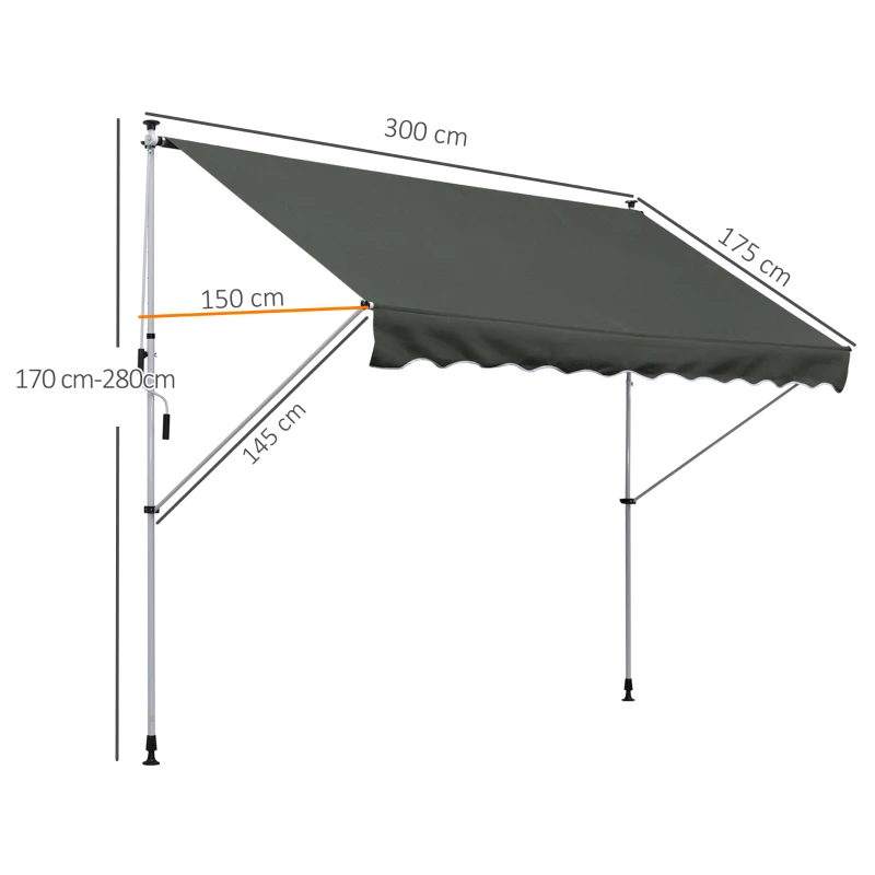 Outsunny Tenda da Sole 3x1.5 m a Bracci con Manovella, Struttura Telescopica in Metallo e Parasole in Poliestere