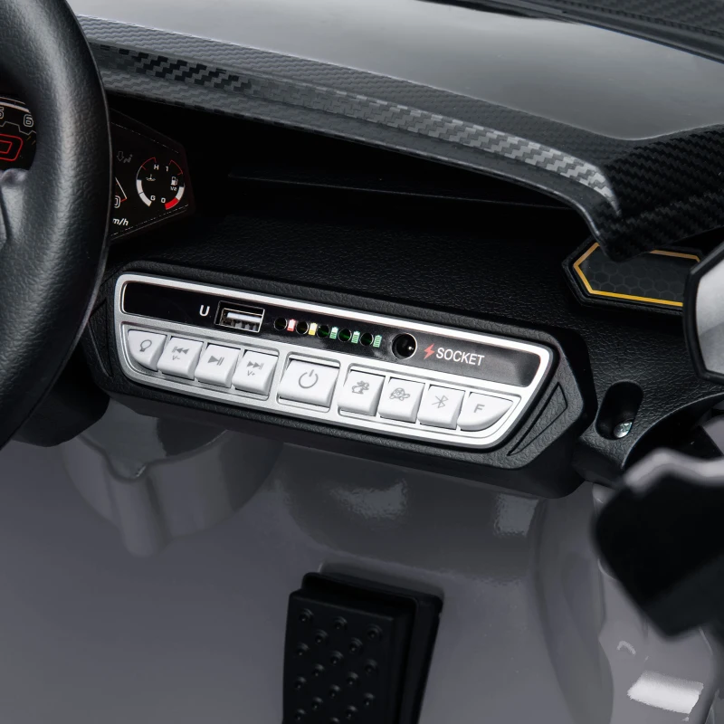 AIYAPLAY Carro Elétrico para Crianças Lamborghini 12V Controlo Remoto Faróis Buzina Arranque Lento e Música MP3 114,5x64x45,5 cm Cinza