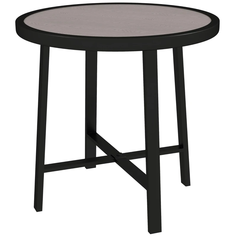 Outsunny Round Small Garden Table, 50.5cm Outdoor Side Table with SPC Tabletop, Metal Frame and Anti-slip Foot Pads for Garden, Balcony, Grey Wood Effect