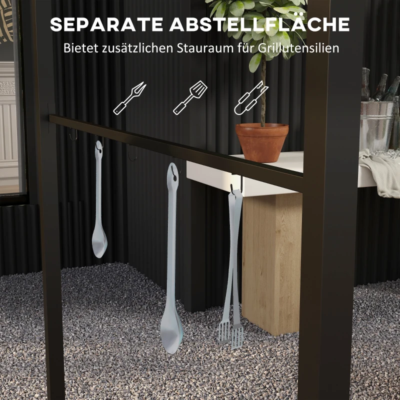 Outsunny Pawilon Grillowy, Zadaszenie Odporne na Deszcz z Hakami na Akcesoria, Stalowa Rama, Ciemnoszary, 215 x 150 x 182/220 cm