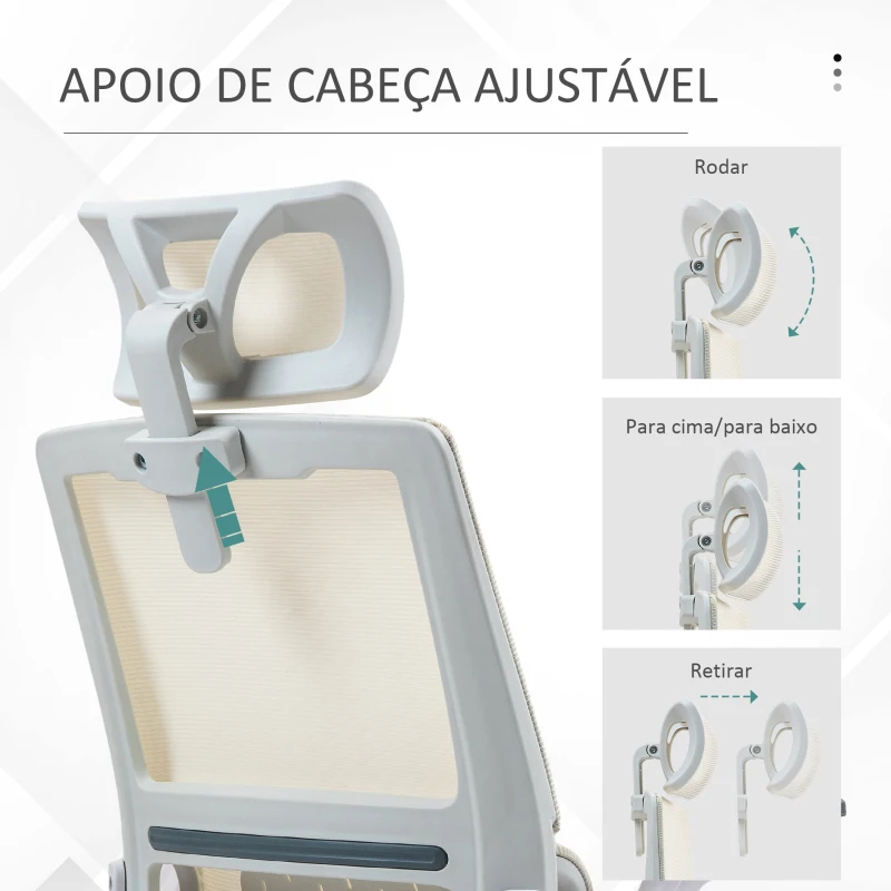 Vinsetto Cadeira de Escritório de Malha Giratória com Altura e Apoio para a Cabeça Ajustáveis 58x61x102-119 cm Bege