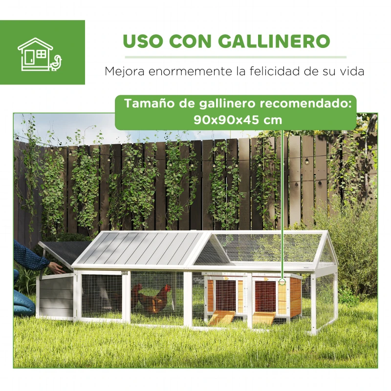 PawHut Gallinero para Exterior de Madera 240x112,5x76 cm con Techo Abatible Corral Puertas con Cerradura y Nido Blanco y Gris