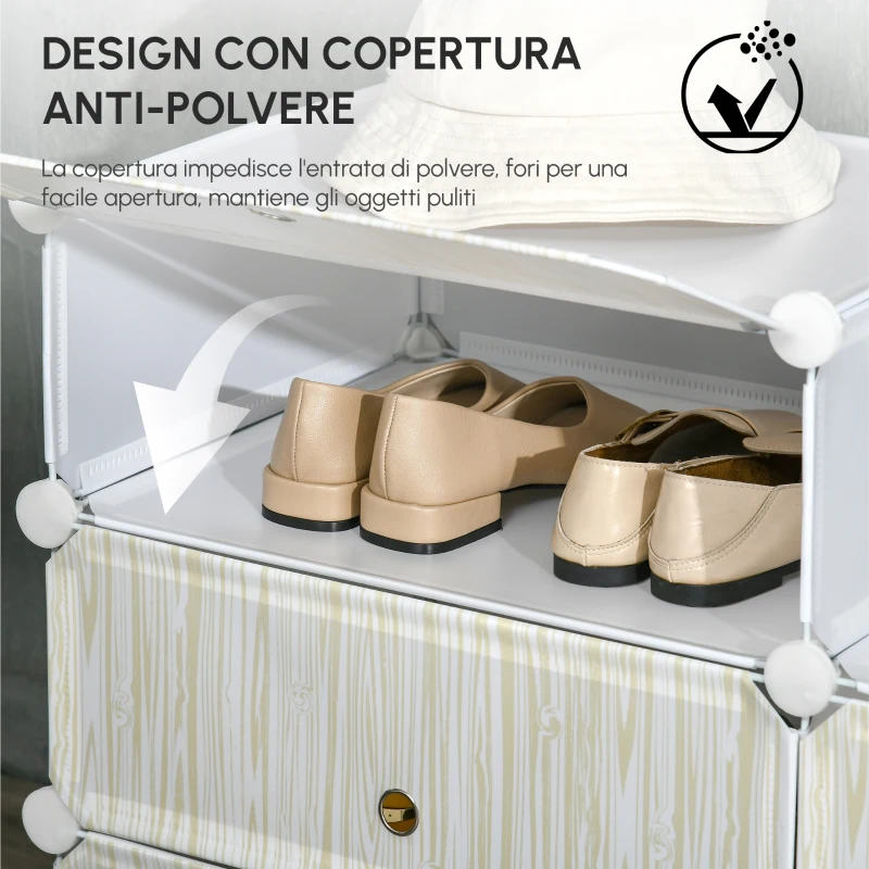 HOMCOM Mobile Scarpiera Modulare Salvaspazio, 6 Cubi 45x35x17 cm in Acciaio e PP, Bianco