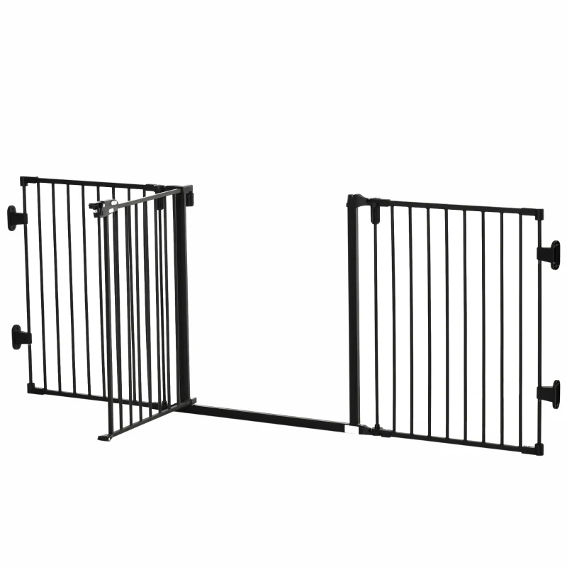 PawHut Barrera de Seguridad para Mascotas de 3 Paneles Puerta Auto Cierre y Diseño Plegable para Perros Pequeños 202,5x2x76 cm