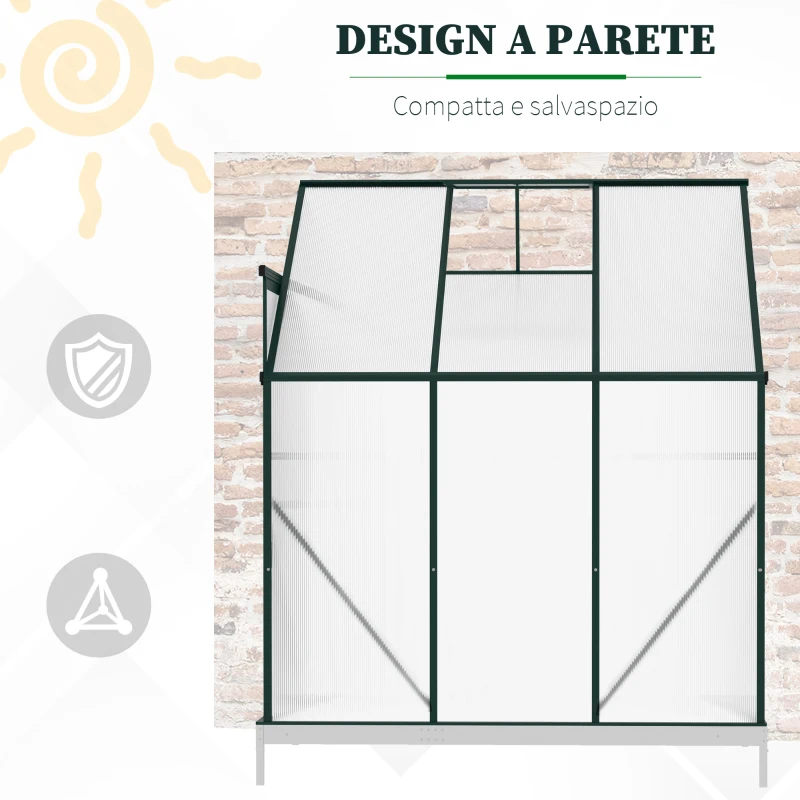 Outsunny Serra da Giardino a Parete con Porta Scorrevole in Policarbonato e Alluminio, 192x127x220 cm
