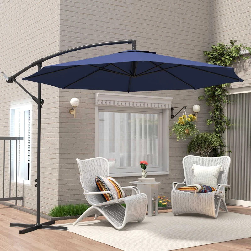 Outsunny 2.45m Overhanging Cantilever Parasol, with Cross Base - Blue
