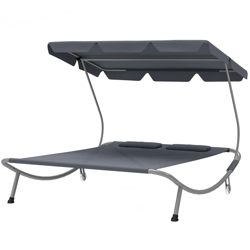 Outsunny Double Outdoor Bed, with Canopy - Light Grey