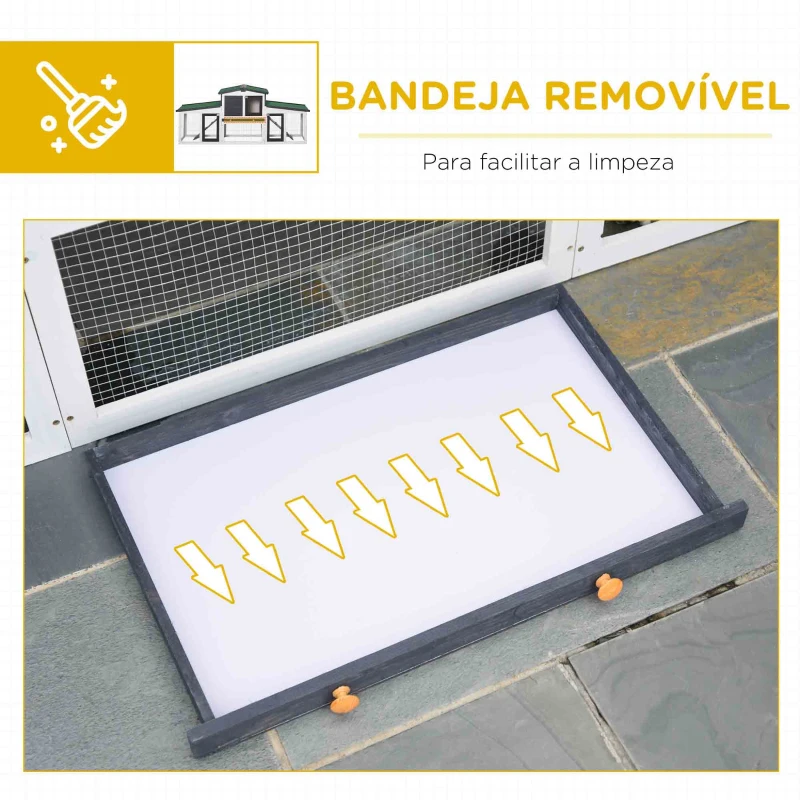 PawHut Coelheira de Madeira Gaiola para Coelhos com Teto Rebatível Escada e Bandeja Amovível para Exterior 197x49x86 cm Cinza