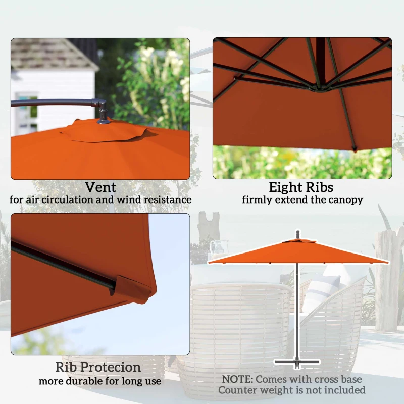 Outsunny 2.45m Overhanging Cantilever Parasol, with Cross Base - Orange
