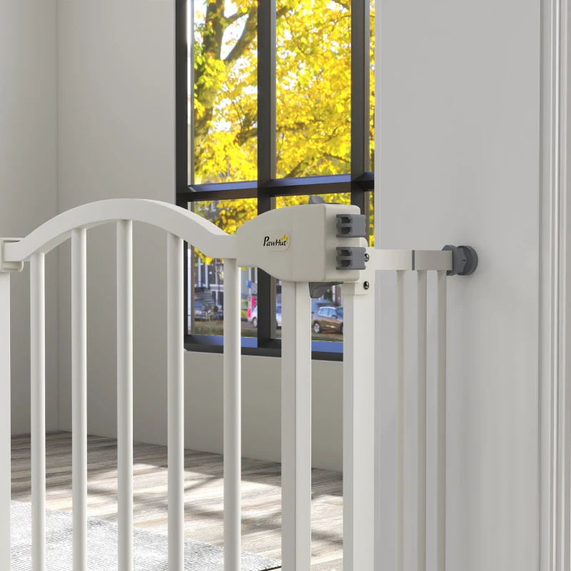 PawHut Puerta para Perros con Ancho Ajustable 76-104 cm Barrera de Seguridad para Perros con 2 Extensiones Blanco
