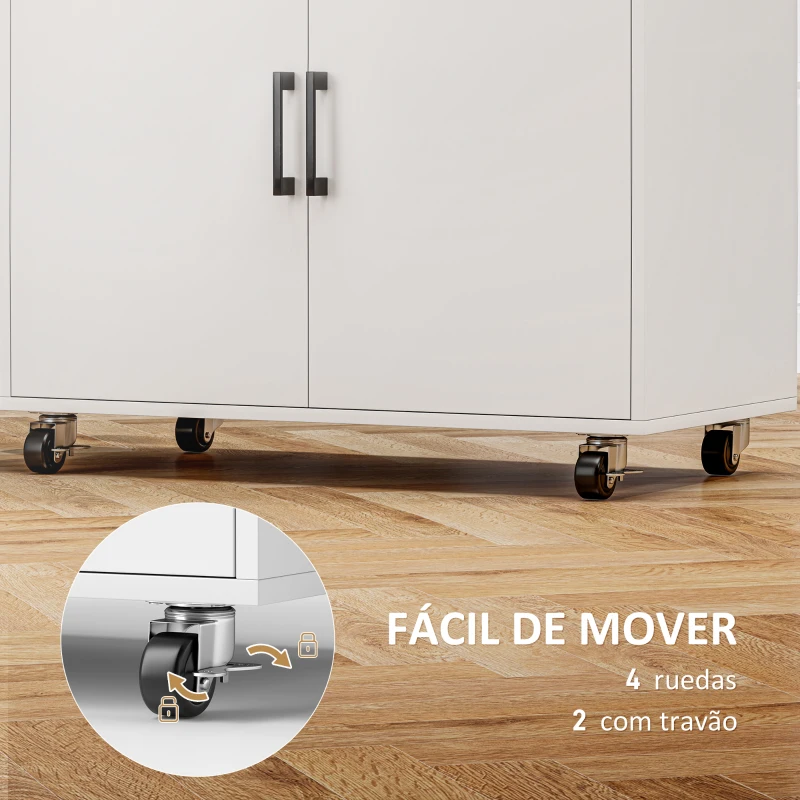 HOMCOM Mueble de Planchar con Ruedas Barra para Colgar Ropa Estante Abierto y Tabla de Planchar 125x43,5x102,5 cm Blanco