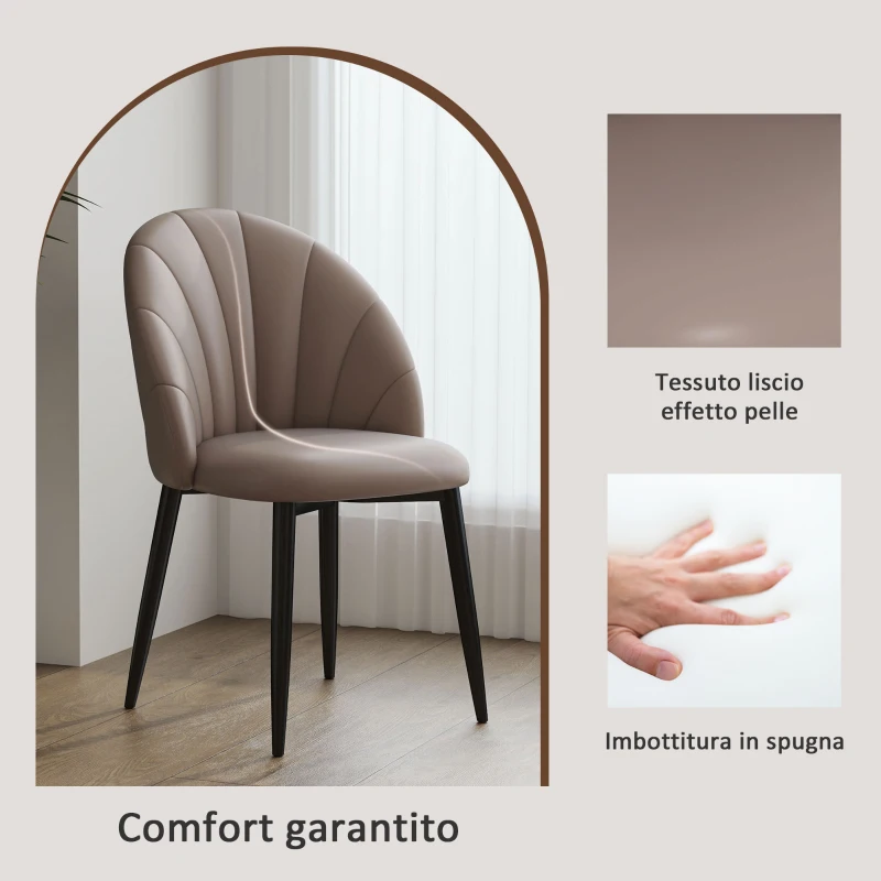 HOMCOM Set 2 Sedie da Pranzo in Pelle PU con Gambe in Metallo e Schienale a Conchiglia, Marrone