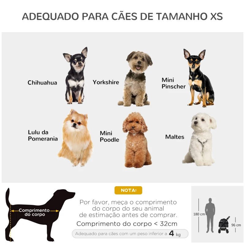 PawHut Carrinho para Cães Dobrável com Rodas Universáis Cesta de Armazenamento Correias de Segurança e Janelas 67x45x96 cm Preto