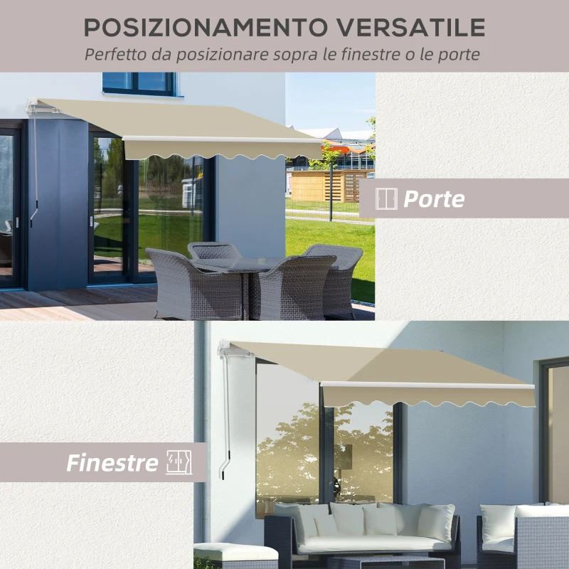 Outsunny Tenda da Sole 2.5x2 m con Braccio Avvolgibile, Tenda Parasole da Esterno a Manovella in Alluminio e Tessuto Poliestere, 280 g/㎡, UV50+, Cachi