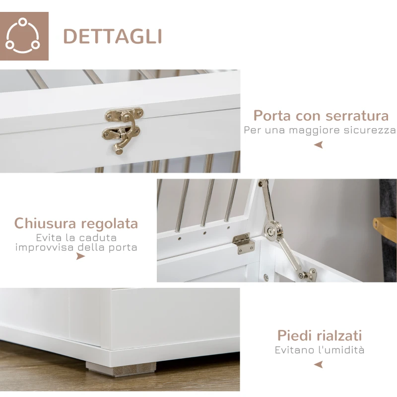 PawHut Casetta per Cani Taglia Media con 2 Porte Bloccabili, Gabbia in Acciaio e MDF, 80x50x56.5 cm, Bianco