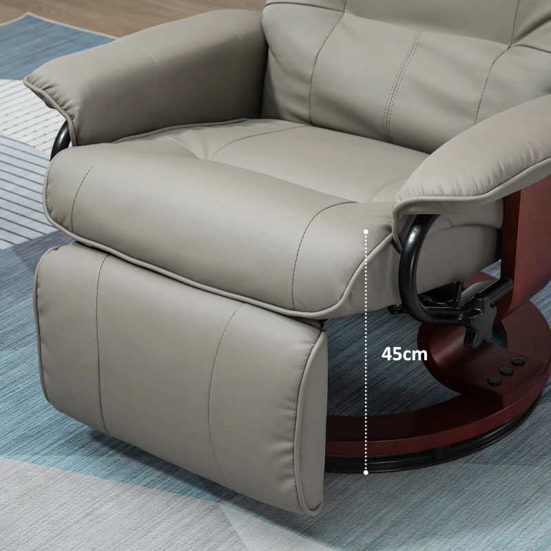 HOMCOM Fauteuil relax inclinable repose-pieds réglable pivotant 360° piètement bois revêtement synthétique gris(m-9)