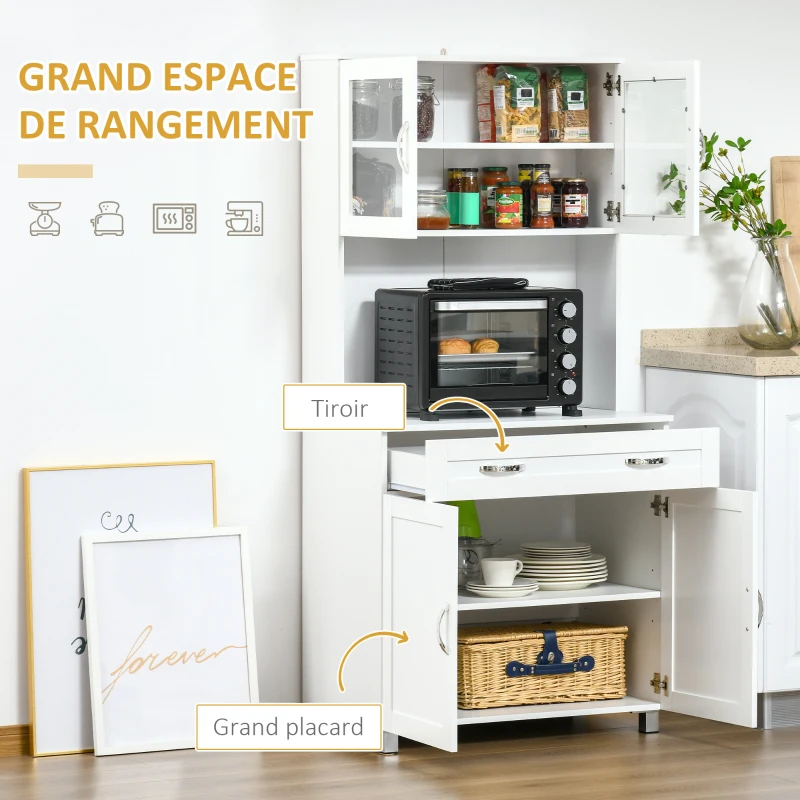 HOMCOM Buffet de cuisine armoire de cuisine contemporaine multi-rangement 2 placards portes grand tiroir coulissant panneaux MDF blanc