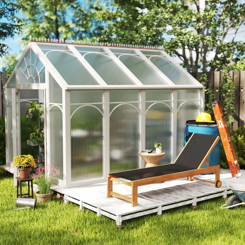 Outsunny Espreguiçadeira de Madeira Espreguiçadeira de Jardim com Rodas Encosto Ajustável em 4 Níveis 186x60x33 cm Teca e Preto