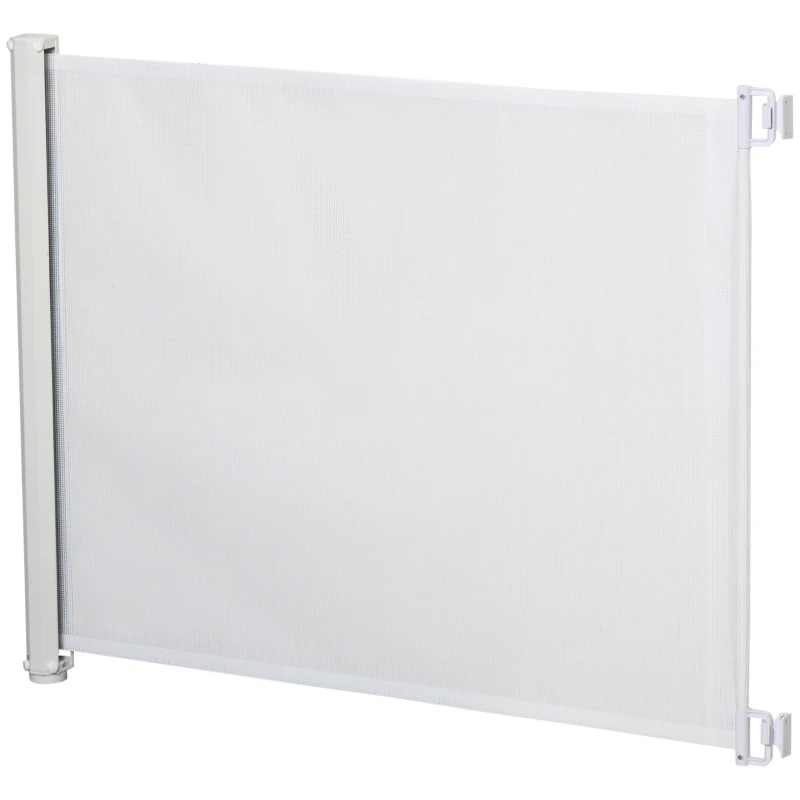 PawHut Puerta para Perros Plegable con Ancho Ajustable 5,5-115 cm Barrera de Seguridad para Perros Retráctil con Asa Blanco
