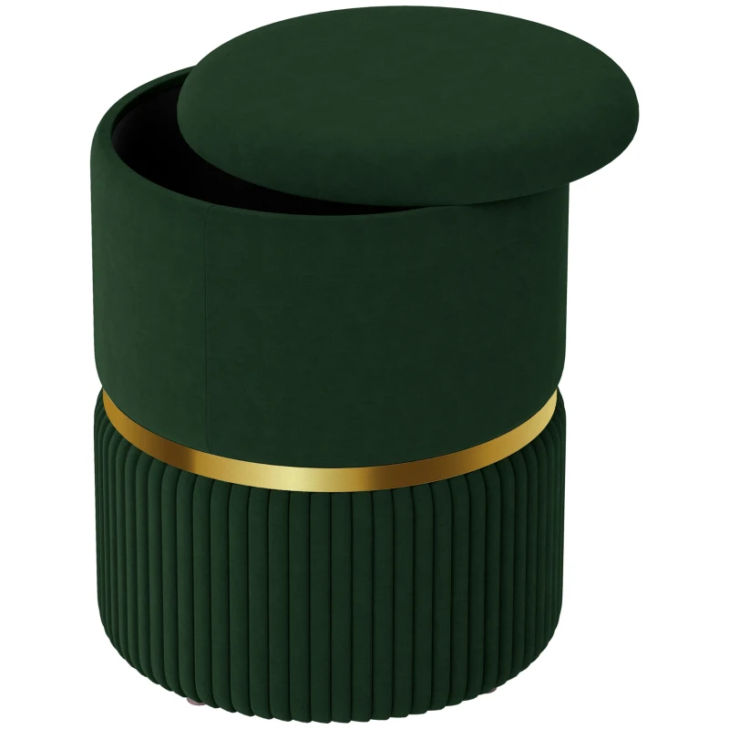 HOMCOM Velvet-Feel Storage Ottoman - Green