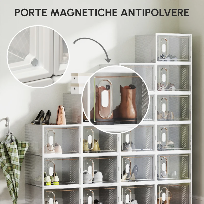 HOMCOM Mobile Scarpiera Modulare Salvaspazio, 18 Cubi 28x36x21 cm in Plastica PP, Bianco