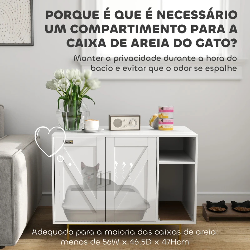 PawHut Móvel Caixa de Areia para Gatos Caixa de Areia para Gatos com Almofada para Arranhar e Compartimento 80x50x61 cm Branco