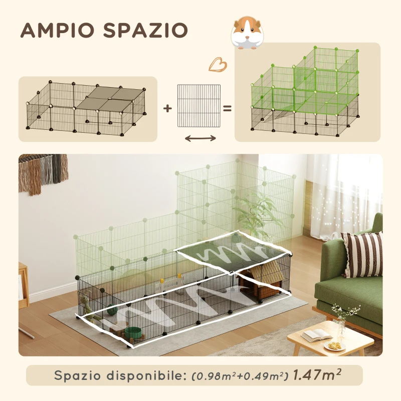 PawHut Recinto per Animali Modulabile e Multilivello con 39 Pannelli, in Acciaio e PP, 140x70x105 cm, Nero