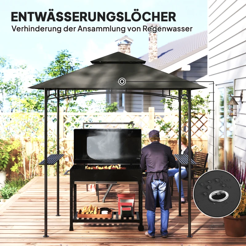 Outsunny Grillpaviljoen met LED-verlichting 240 x 150 x 258 cm Waterafstotend en Vlamvertragend Tuinpaviljoen met Dubbellaagsdak
