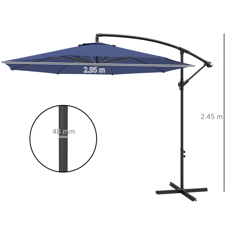 Outsunny 2.45m Overhanging Cantilever Parasol, with Cross Base - Blue