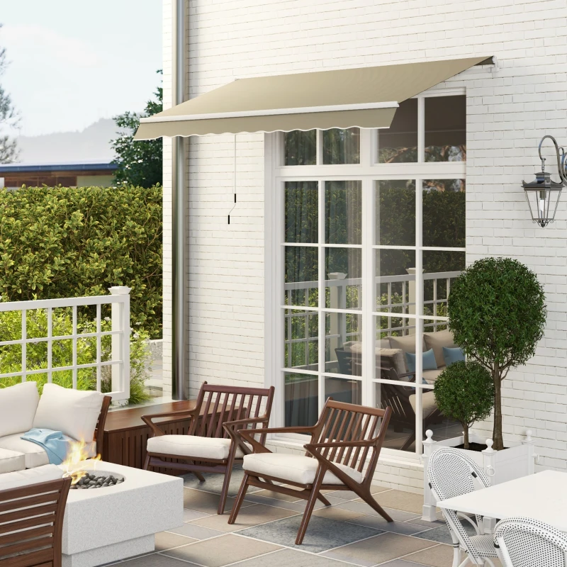 Outsunny Tenda da Sole 2.5x2 m con Braccio Avvolgibile, Tenda Parasole da Esterno a Manovella in Alluminio e Tessuto Poliestere, 280 g/㎡, UV50+, Cachi