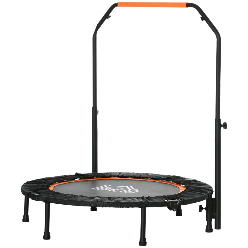 HOMCOM Trampolina Fitnessowa, Składana, Uchwyt Regulowany, Ø102 x 123H cm, do 100 kg, Czarna