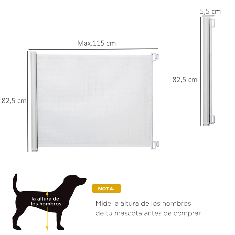 PawHut Puerta para Perros Plegable con Ancho Ajustable 5,5-115 cm Barrera de Seguridad para Perros Retráctil con Asa Blanco