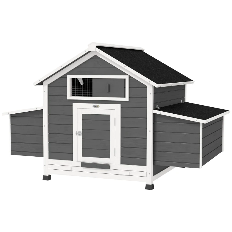 PawHut Galinheiro para Exterior 150x100x96,5 cm Galinheiro de Madeira com 2 Ninhos Bandeja Amovível Cinza e Branco
