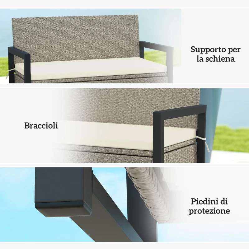 Outsunny Panchina da Giardino 2 Posti con Cassapanca da 151.5L in Rattan con Schienale, Braccioli e Cuscino, Crema