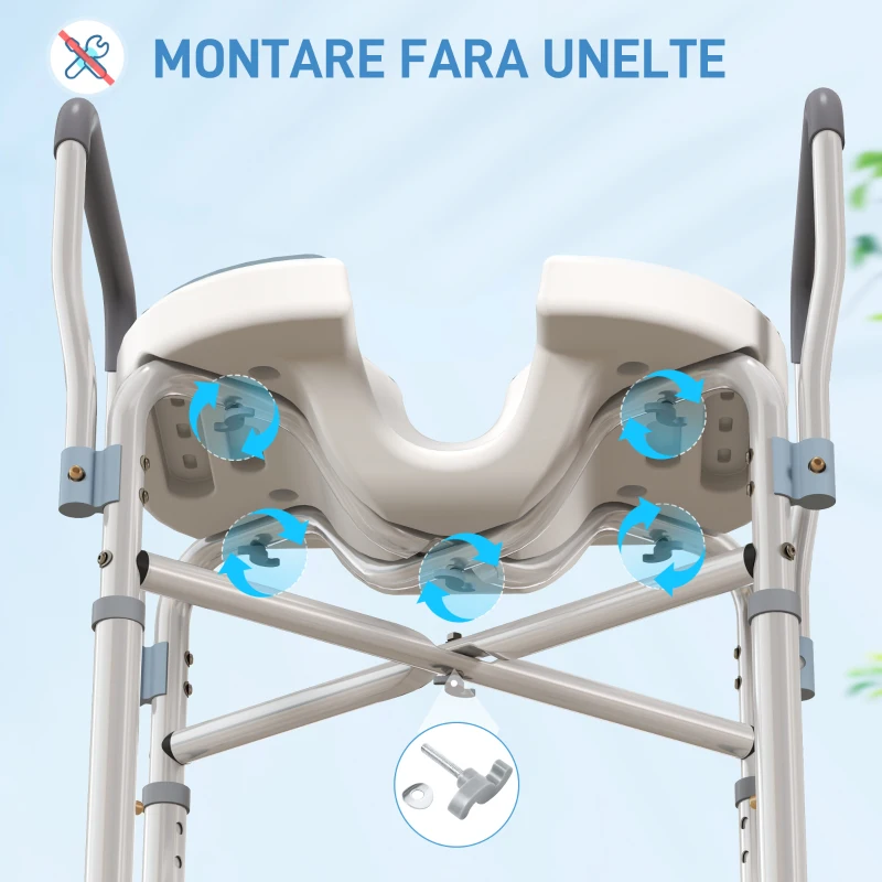HOMCOM Scaun de Duș cu Brațe, Înălțime Reglabilă și Orificii pentru Scurgerea Apei, 53x36x64-75 cm, Albastru