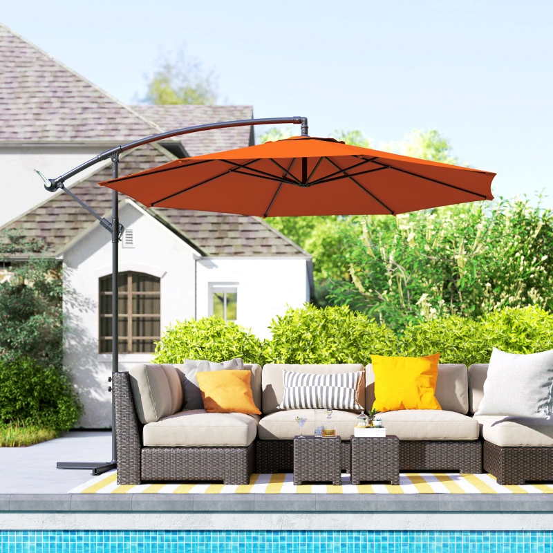 Outsunny 2.45m Overhanging Cantilever Parasol, with Cross Base - Orange